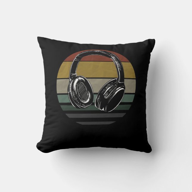 Music producer DJ musician vintage headphones Throw Pillow (Front)
