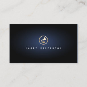Music Producer Gramophone Icon Blue Glow Music Business Card