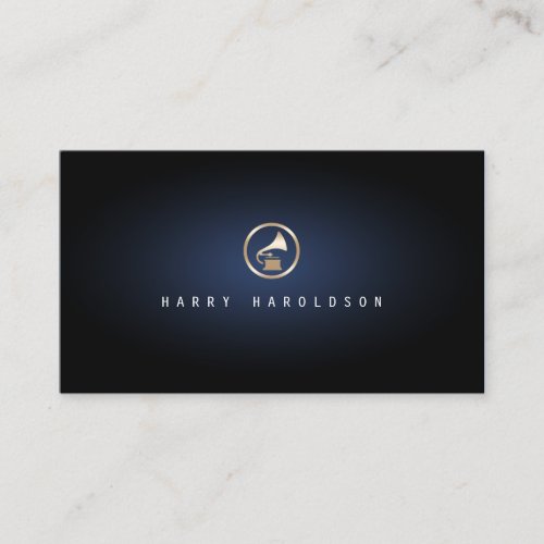 Music Producer Gramophone Icon Blue Glow Music Business Card