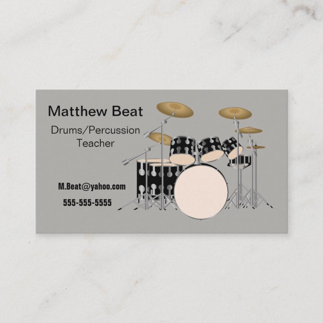 Music Professional. Drums/Percussion. Business Card (Front)