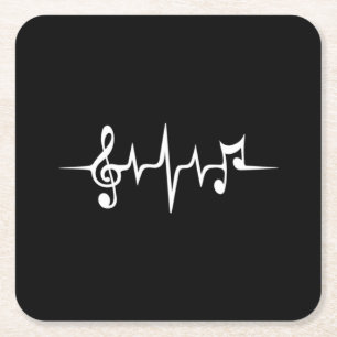 Music Pulse Notes Clef Frequency Wave Sound Square Paper Coaster
