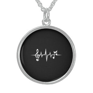 Music Pulse Notes Clef Frequency Wave Sound Sterling Silver Necklace