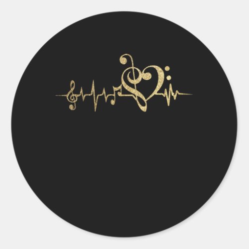 Music Pulse Notes Clef Heartbeat Classic Round Sticker