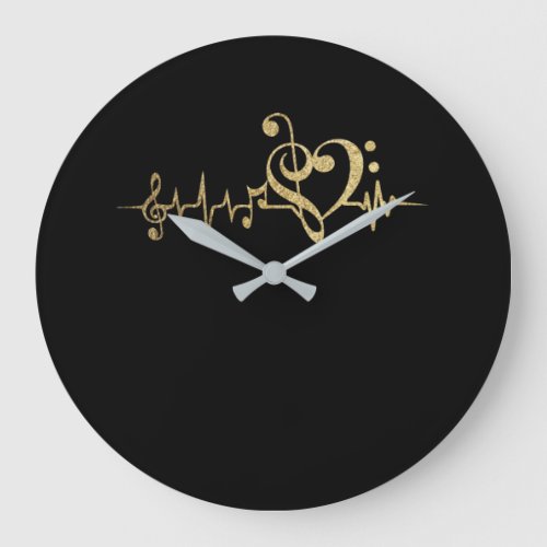 Music Pulse Notes Clef Heartbeat Large Clock