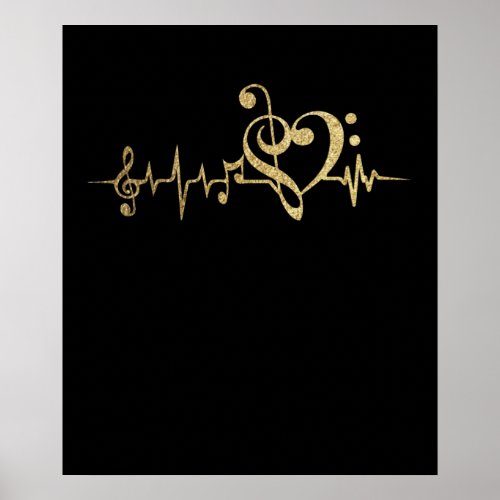 Music Pulse Notes Clef Heartbeat Poster