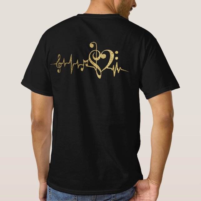Music Pulse Notes Clef Heartbeat T-Shirt (Back)