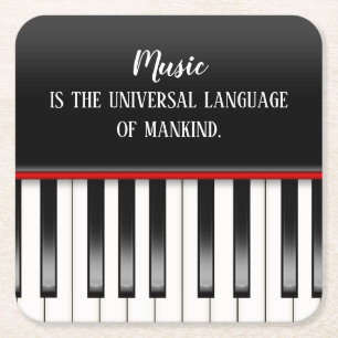 Music Quote on Piano Keyboard Square Paper Coaster