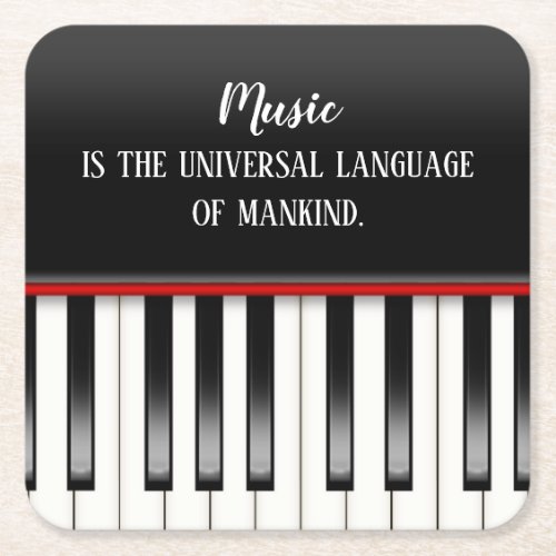 Music Quote on Piano Keyboard Square Paper Coaster