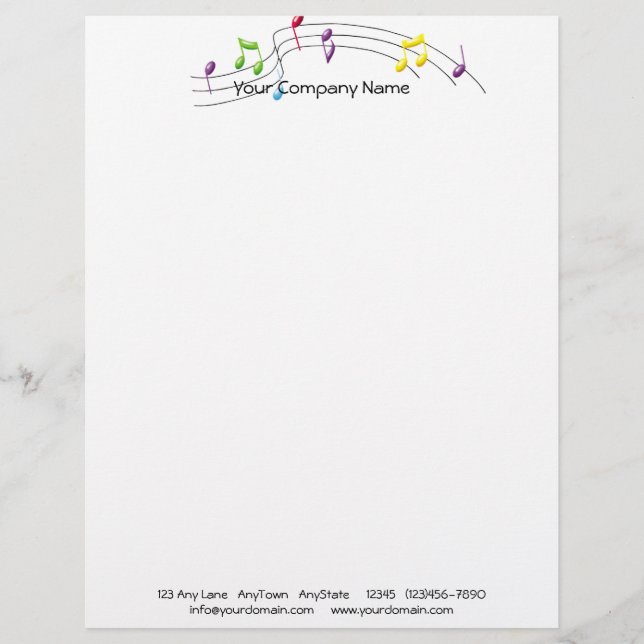 Music Rainbow Staff on White Background Letterhead (Front)