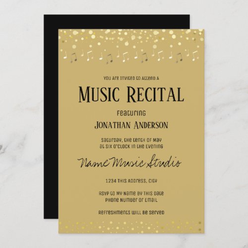 Music Recital Elegant Gold Note Confetti  Invitation