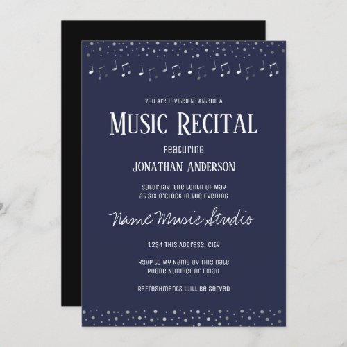Music Recital Elegant Silver Invitation