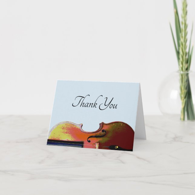 Music Recital Elegant Violin Blue  Thank You Card (Front)