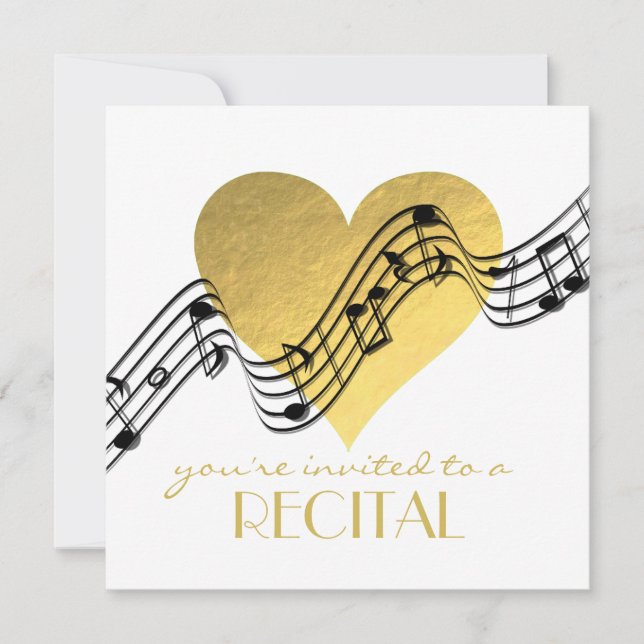 music recital golden heart invitation (Front)