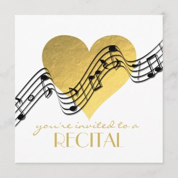 Music Recital Golden Heart Invitation by musickitten at Zazzle