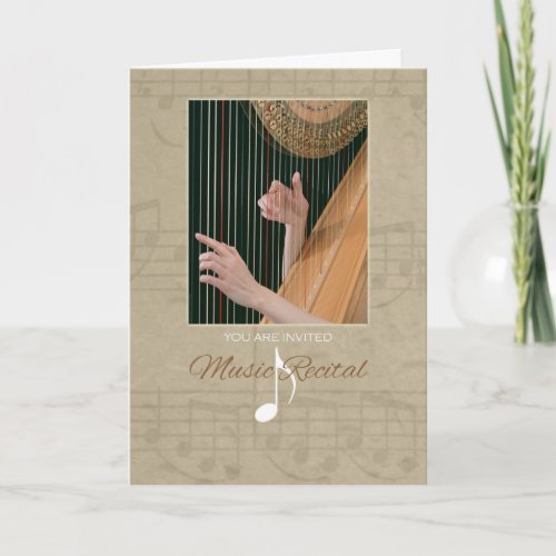 Music Recital Invitation Hands Playing Harp