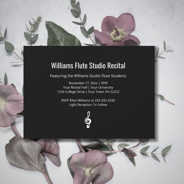 Music Recital Simple Treble Clef Black White Invitation (Creator Uploaded)