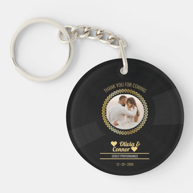 Music Record | Fun Retro Wedding Favor | Thank You Keychain (Front)