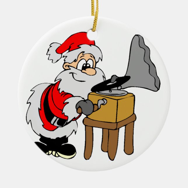 Music Record Player Santa Ceramic Ornament (Front)