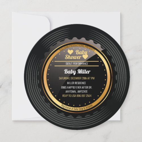 Music Record  Retro Baby Shower Invitation