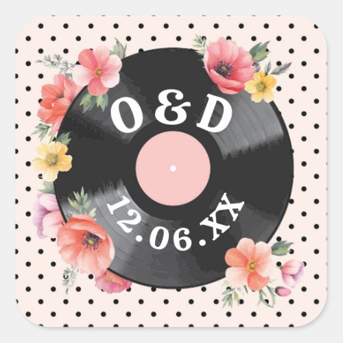 Music Record Wedding Floral 1950s Flowers Stickers