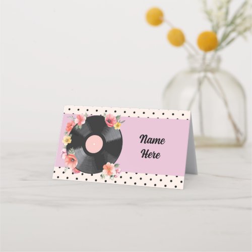 Music Record Wedding Floral 1950s Name Cards