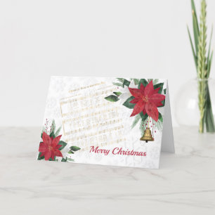 Music Red Poinsettia Bells Song Christmas Holiday Card