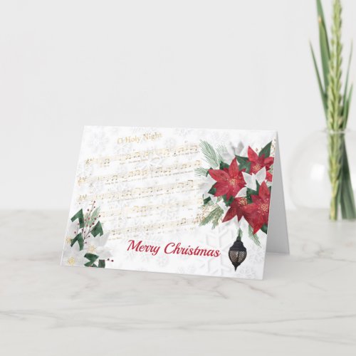 Music Red Poinsettia Hymn Christmas Holiday Card