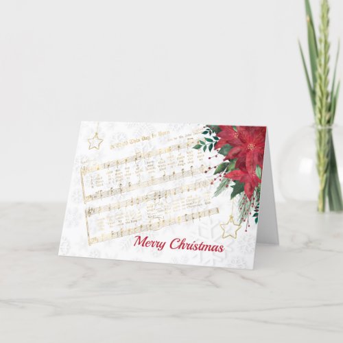 Music Red Poinsettia Star Hymn Christmas Holiday Card