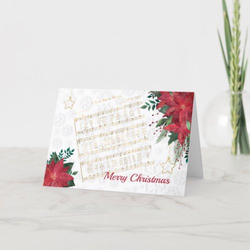 Music Red Poinsettia Star Song Christmas Holiday Card