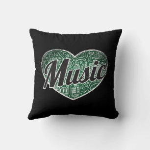 Music Retro Heart Blackboard Love Throw Pillow