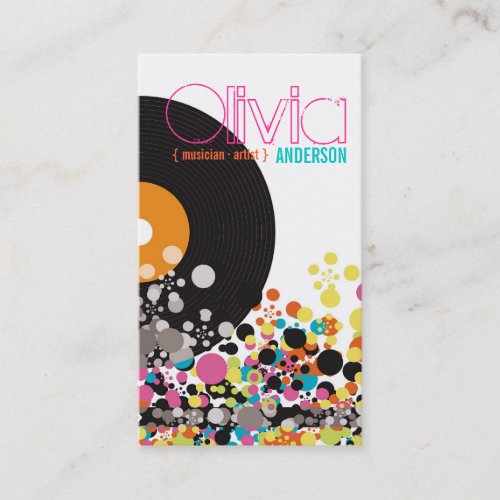 Music Retro Vintage Vinyl Colorful Pop Dots Artist Business Card