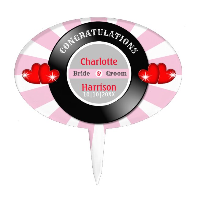 Music Retro Vinyl Record Wedding Cake Topper (Front)