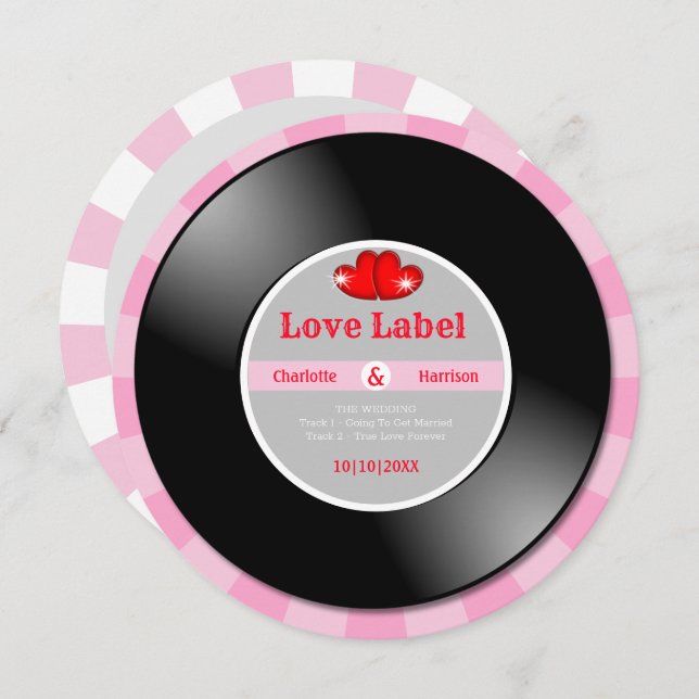 Music Retro Vinyl Record Wedding  Invitation (Front/Back)