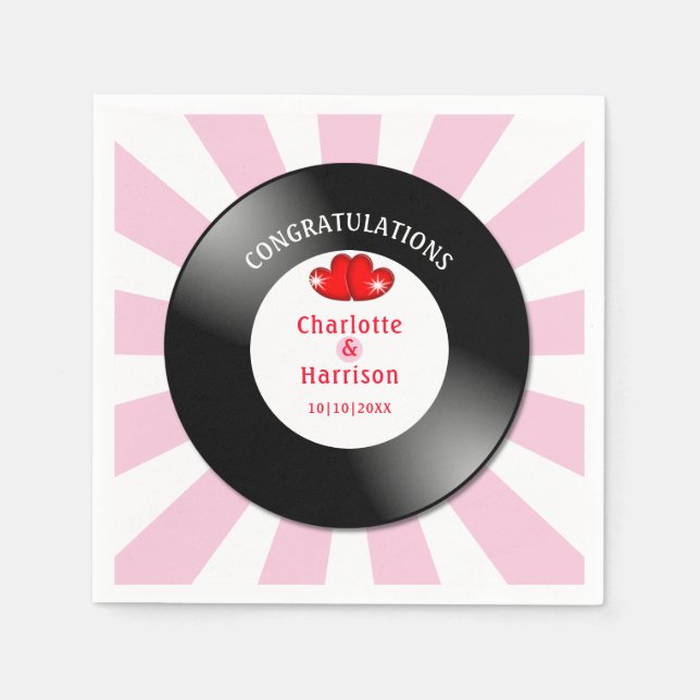 Music Retro Vinyl Record Wedding  Napkins (Front)