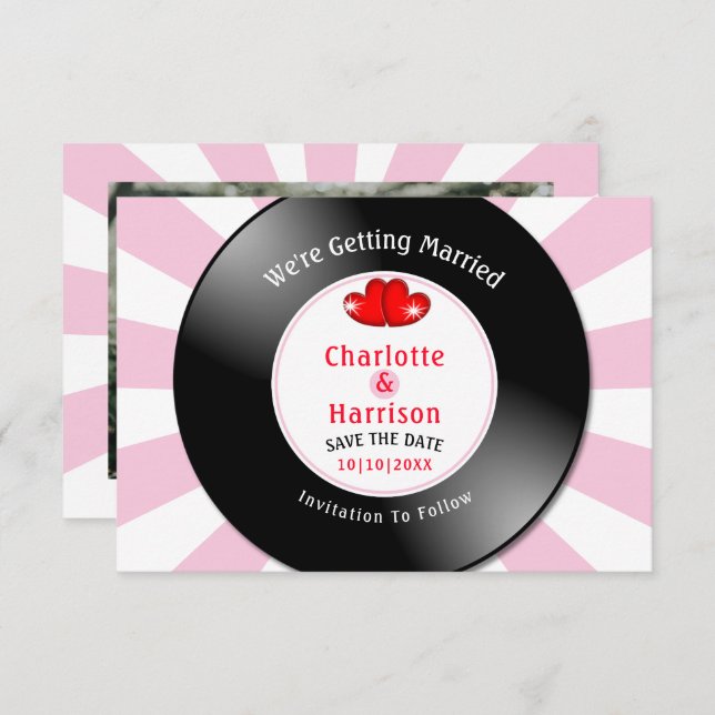 Music Retro Vinyl Record Wedding Photo Save The Date (Front/Back)