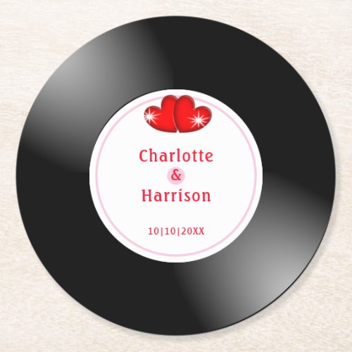 Music Retro Vinyl Record Wedding Round Paper Coaster