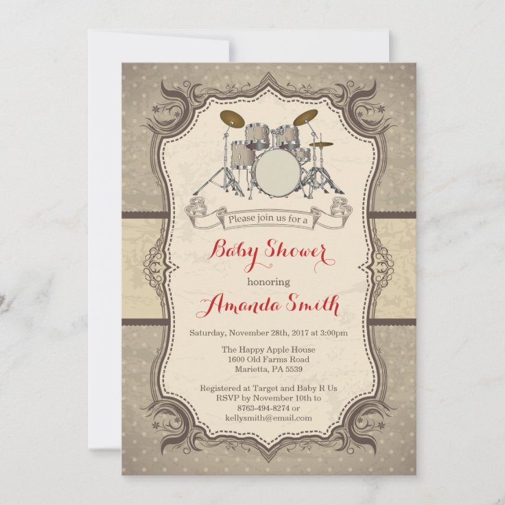 Music Rock Star Drum Baby Shower Invitation Zazzle
