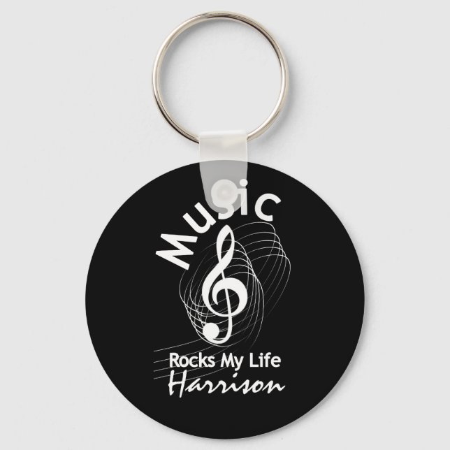 Music Rocks My Life Personalized Keychain (Front)