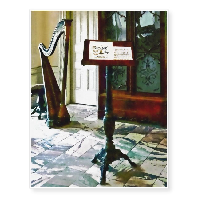 Music Room With Harp Temporary Tattoos (Front)