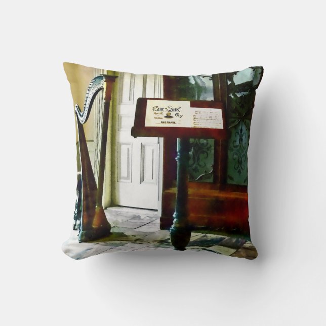 Music Room With Harp Throw Pillow (Front)