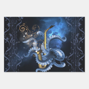 Music saxophone with octopus wrapping paper sheets