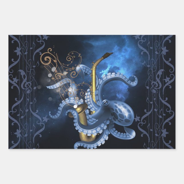 Music saxophone with octopus wrapping paper sheets (Front)