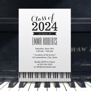 Music School Simple Piano Keys Graduation Party Invitation