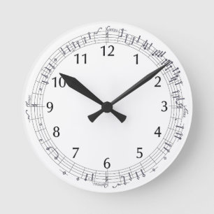 Music score (bar) going in a circle: Musical notes Round Clock
