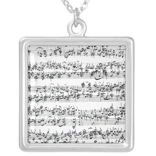 Music Score of Johann Sebastian Bach Silver Plated Necklace (Front)