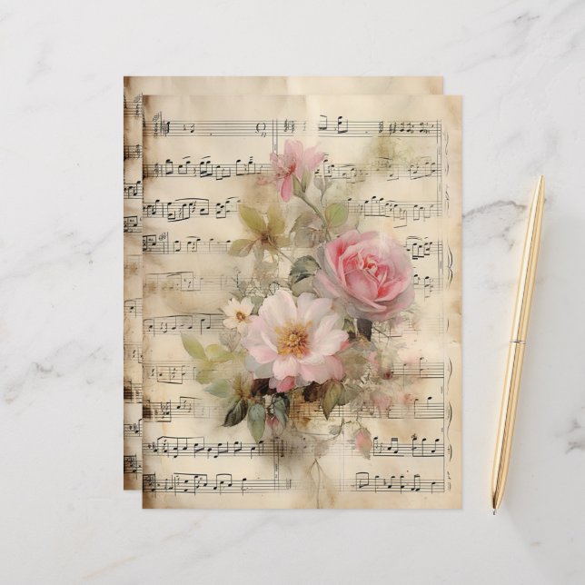 Music sheet and roses collage (Front/Back In Situ)