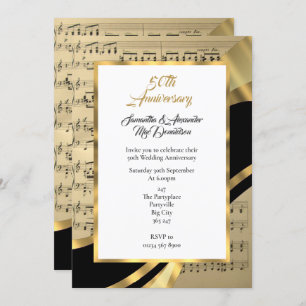 Music sheet golden wedding anniversary invitation