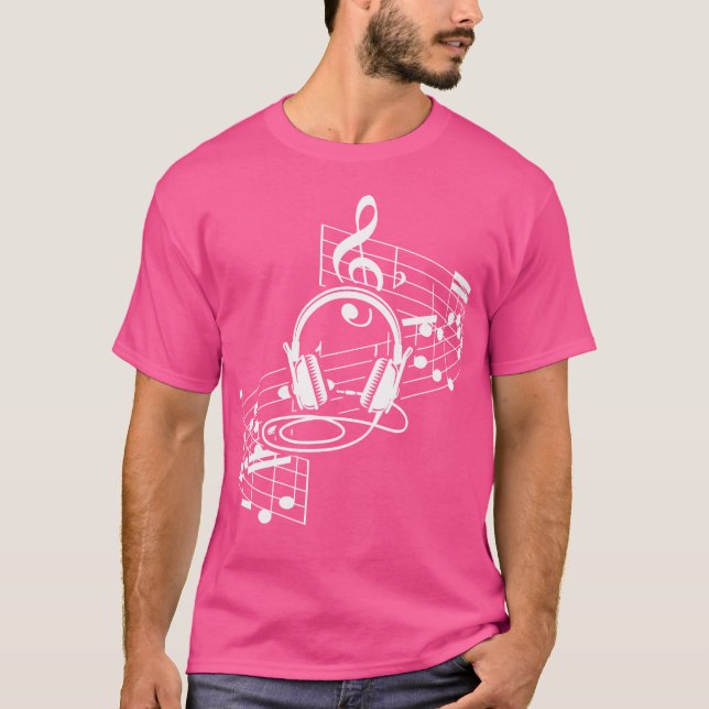 Music Sheet Headphones Clef Musical Notes Musician T-Shirt (Front)