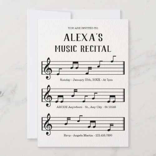 Music sheet notes recital concert invitation