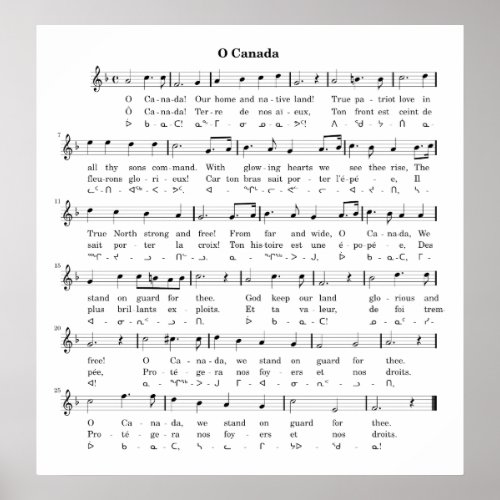 Music Sheet of Canadas National Anthem O Canada Poster